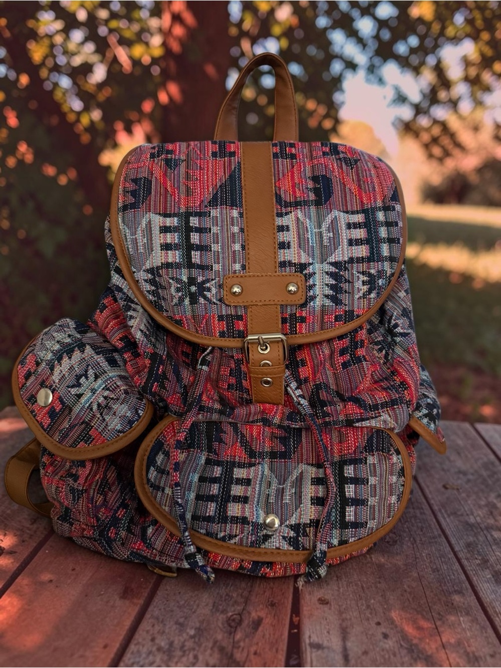 Mudd Brennan Tribal Backpack with an Aztec Design multicolored woven textile